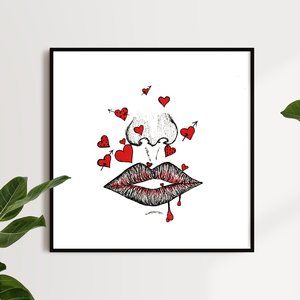 11x14 Red Lips 💋 and Heart Wall Art Print